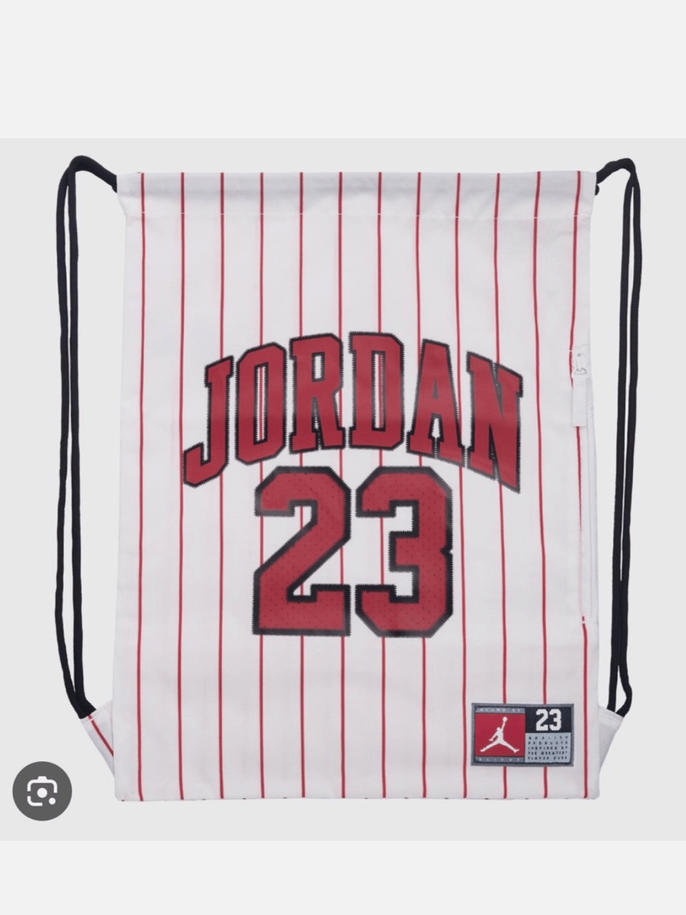 Jordan Red & White 23 Pinstripe Drawstring Bag